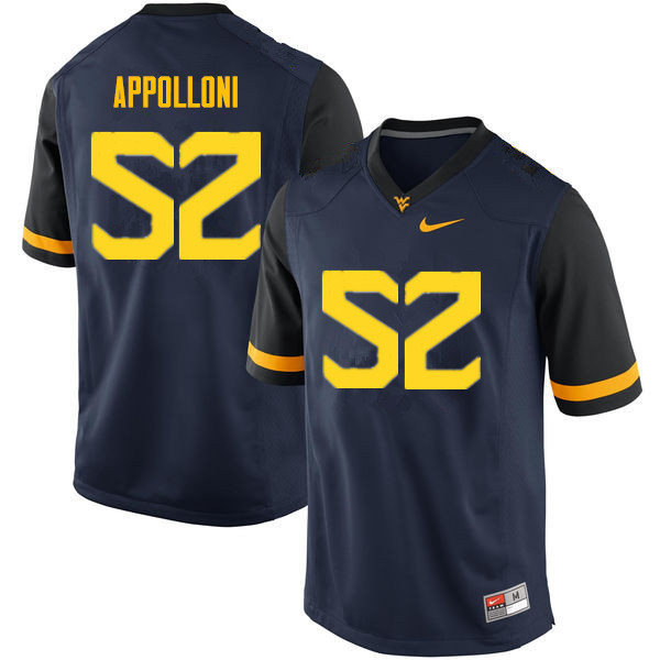 NCAA Men's Emilio Appolloni West Virginia Mountaineers Navy #52 Nike Stitched Football College Authentic Jersey PU23U15TE